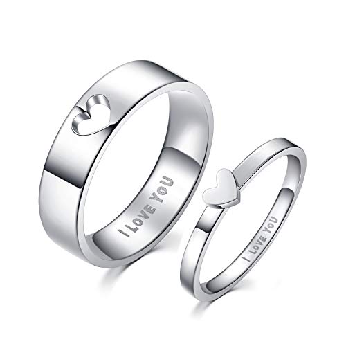 LAVUMO Matching Heart Promise Rings for Couples I Love You Engagement Wedding Ring Band Sets for Him and Her Stainless Steel High Polished Comfort Fit (Men Size 10 & Women Size 7) - Image 2