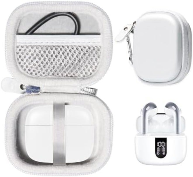 CaseSack Case for TAGRY X08 Bluetooth Headphones True Wireless Earbuds 60H, mesh Pocket for Charge Cable (Rose Gold) - Image 1