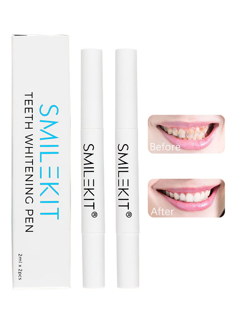 SMILEKIT - 2Pcs Teeth Whitening Pen Kit Portable Effective Painless Low Sensitivity Easy to Use Professional Tooth Whitener for Teeth Color Corrector and Create Beautiful White Smile Natural Mint Flavor 2ml/Pcs - Image 1