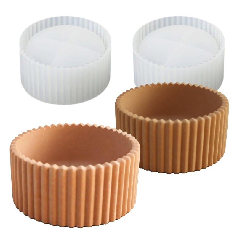 Wehous 2PCS Round Candle Holder Molds Striped Storage Box Jar Plant Pot Silicone Molds for Epoxy Resin Concrete Cement Plaster Container Trinket Tray Jewelry Holder Craft Mould DIY Home Ornament