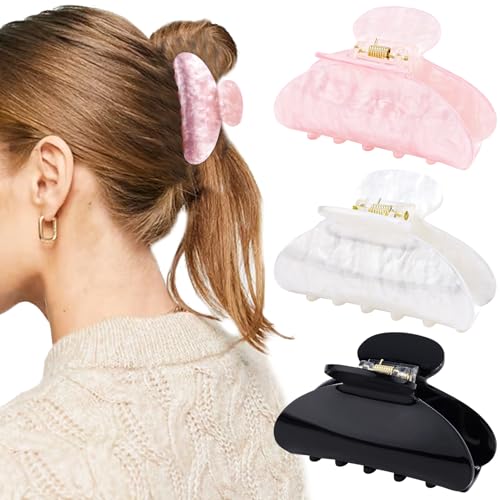 Canitor Claw Clips for Women Acrylic Marble Non-slip Emi Hair Clips for Thick Thin Hair Strong Hold Durable Banana Barrettes Cute Hair Accessories Black Pink White - Image 1