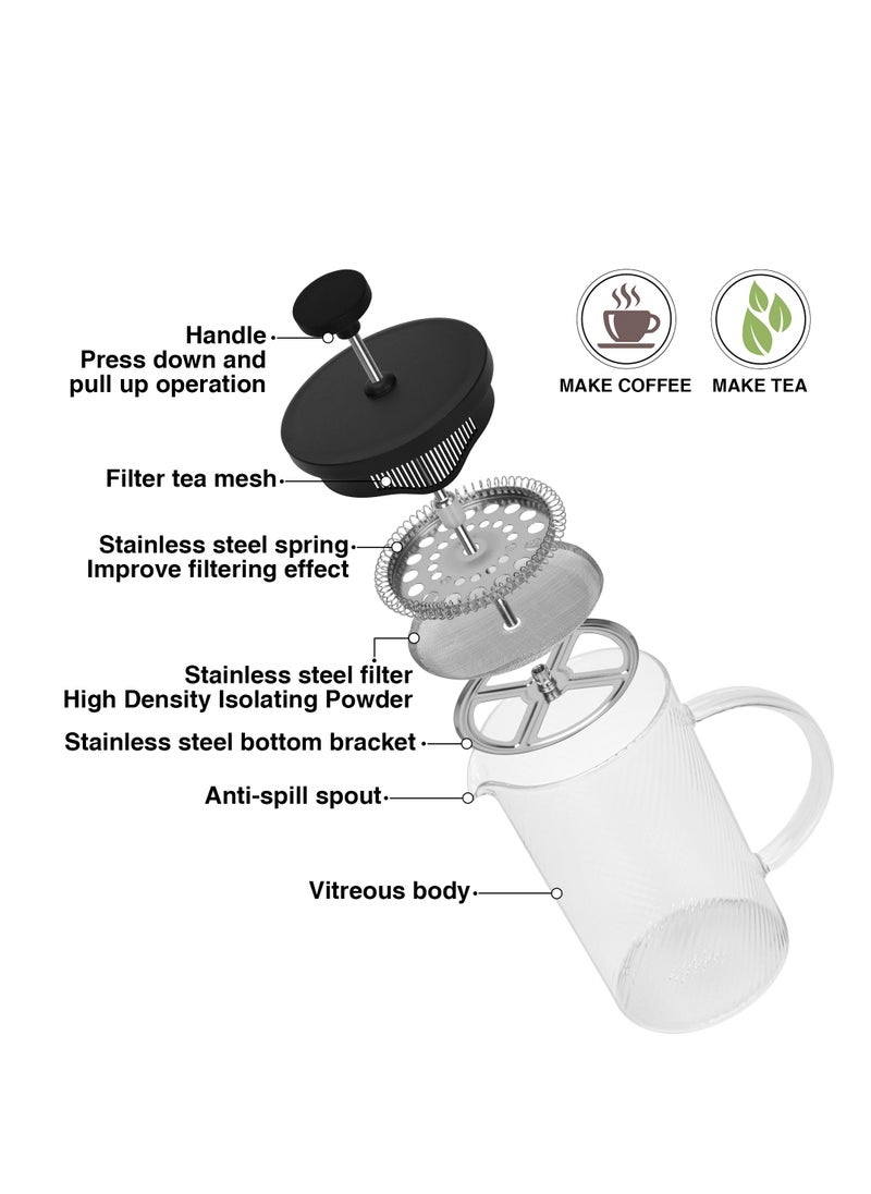 Fissman - French Press Coffee and Tea Maker 1000mL, Heat Resistant Thickened Borosilicate Glass Stainless Steel Coffee and Tea Press, Hot and Cold Brew Coffee French Press, Embossed Glass Design - Image 1