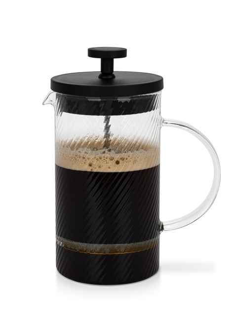 French Press Coffee and Tea Maker 1000mL, Heat Resistant Thickened Borosilicate Glass Stainless Steel Coffee and Tea Press, Hot and Cold Brew Coffee French Press, Embossed Glass Design