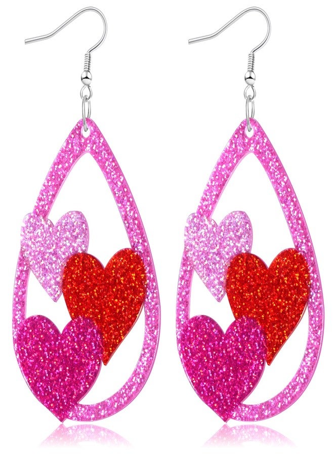 yfstyle Valentines Heart Dangle Earrings Hot Pink Heart Teardrop Earrings Women Acrylic Galentine’s Jewelry Gifts, Metal, No Gemstone - Image 1