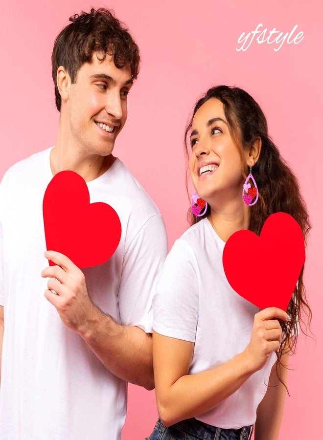 yfstyle Valentines Heart Dangle Earrings Hot Pink Heart Teardrop Earrings Women Acrylic Galentine’s Jewelry Gifts, Metal, No Gemstone - Image 3