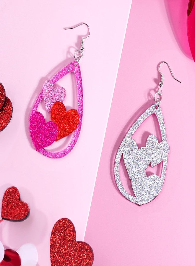 yfstyle Valentines Heart Dangle Earrings Hot Pink Heart Teardrop Earrings Women Acrylic Galentine’s Jewelry Gifts, Metal, No Gemstone - Image 5