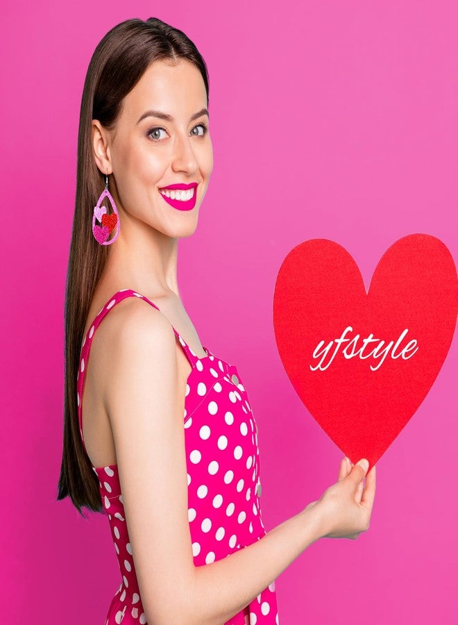 yfstyle Valentines Heart Dangle Earrings Hot Pink Heart Teardrop Earrings Women Acrylic Galentine’s Jewelry Gifts, Metal, No Gemstone - Image 2
