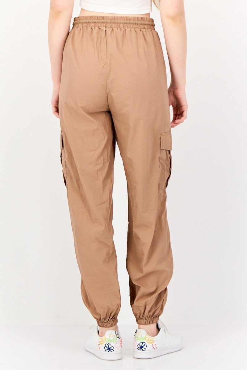 ONLY Women Regular Fit Plain Cargo Pant, Tan  - Image 3