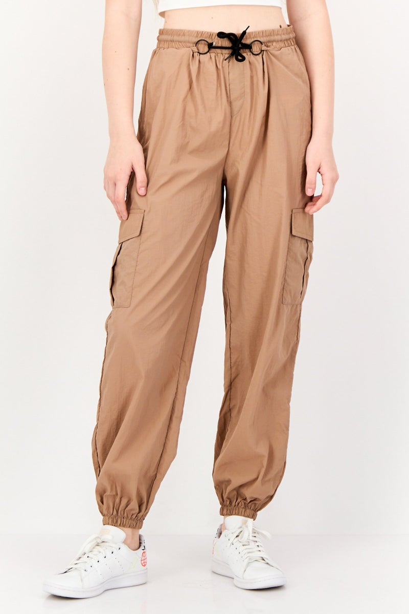 ONLY Women Regular Fit Plain Cargo Pant, Tan  - Image 1