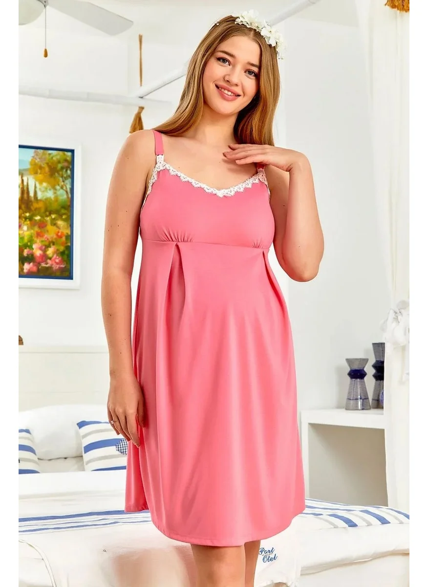 Cossy By Aqua 22515 Maternity and Postpartum Strap Nightgown-Coral