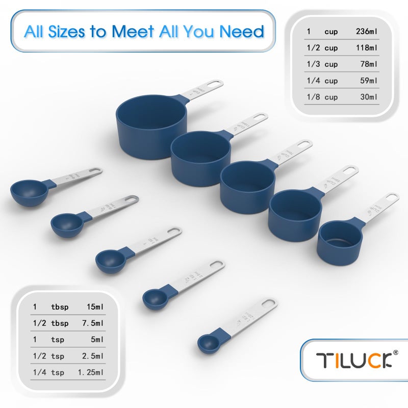TILUCK Measuring Cups & Spoons Set, Stackable Cups and Spoons, Nesting Measure Cups with Stainless Steel Handle, Kitchen Gadgets for Cooking & Baking (Blue) - Image 3