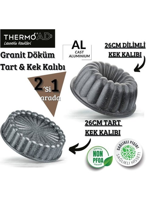 Gray Set Aluminum Casting 2 Piece Sliced and Tart Cake Mold 26 Cm Dense Sliced Dowry Set Granite