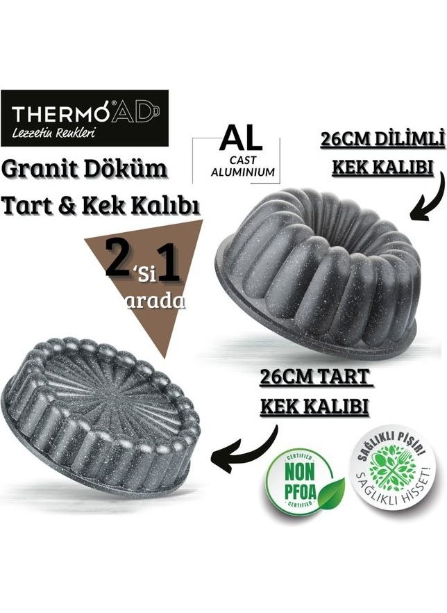 ThermoAD Gray Set Aluminum Casting 2 Piece Sliced and Tart Cake Mold 26 Cm Dense Sliced Dowry Set Granite  - Image 1