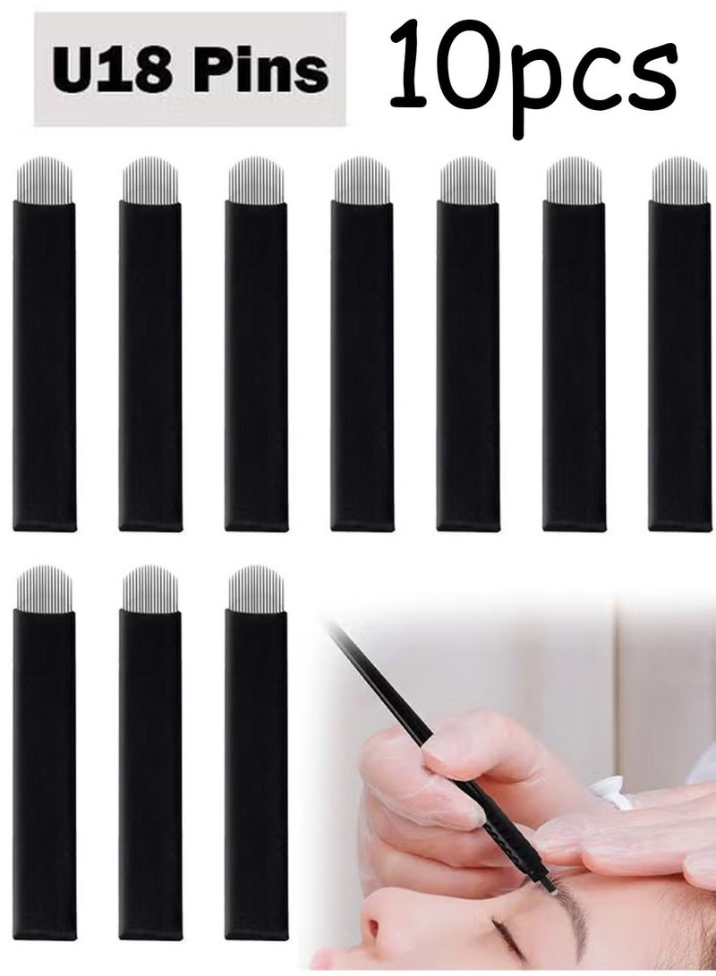 10 Pieces Disposable 0.18mm Microblading Blade Fine Needles Permanent Makeup Curve Brow Manual Eyebrow Embroidery Tattoo Microblade Needle - U 18 Pins Shape - Image 1