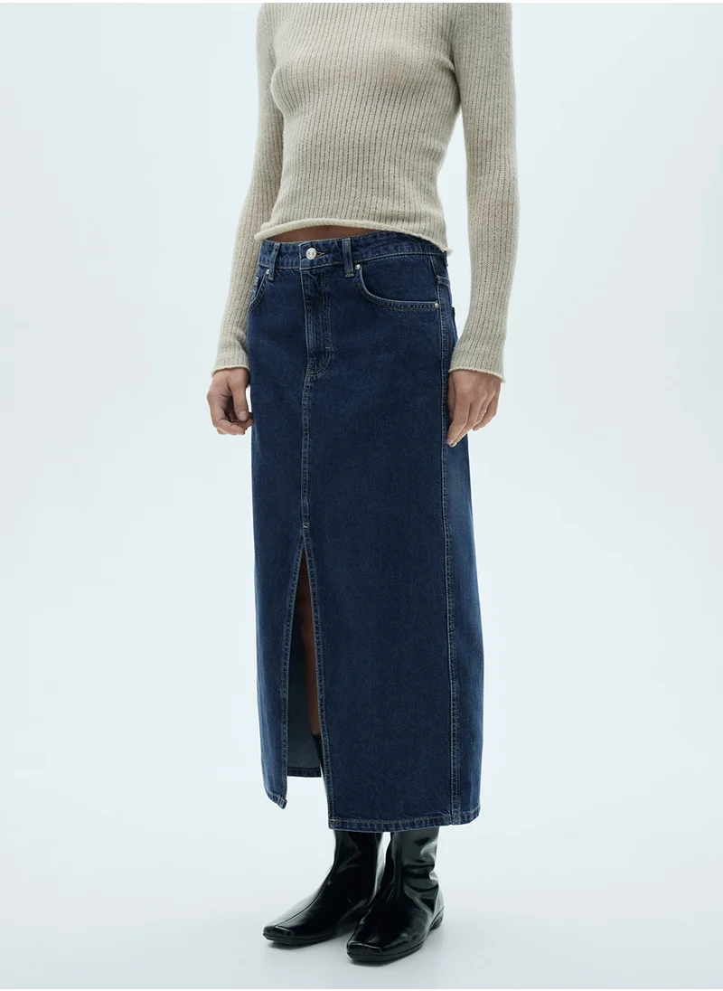 MANGO Casual Denim Midi-Skirt