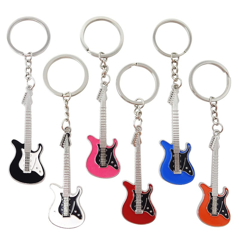 Honbay 6PCS Alloy Guitar Keychain  Cute Bass and Electric Guitar Keyring  Mini Instrument Key Holder for Music Lovers 6 Colors