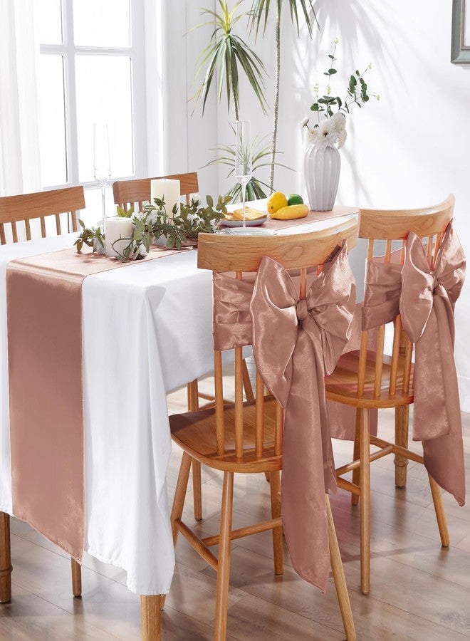 MILVOWOC 5 Pack Rose Gold Satin Table Runners, 12 x 108 Inch Bright Satin Silk Table Runner Smooth Fabric Decorative Table Runner for Wedding Banquet Party Birthday Graduation - Image 2