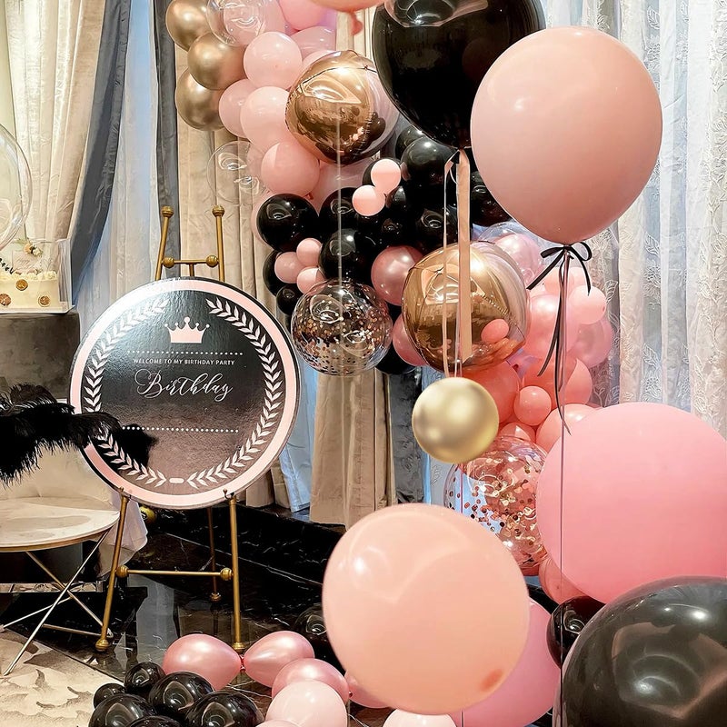 MEBAY Black Pink and Gold Balloon Garland Arch Kit, 156 Pastel Pink Matte Black Metallic Gold Balloons for Women Girls Party Birthday Wedding Bridal Shower Bachelorette Anniversary Graduations - Image 3