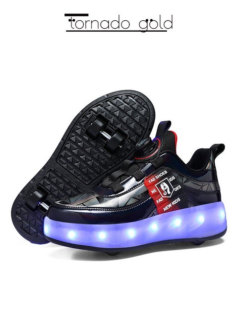أحذية رياضية لامعة بأربع عجلات LED فلاش مع عجلات ونعال لايتنينج لأحذية الأطفال