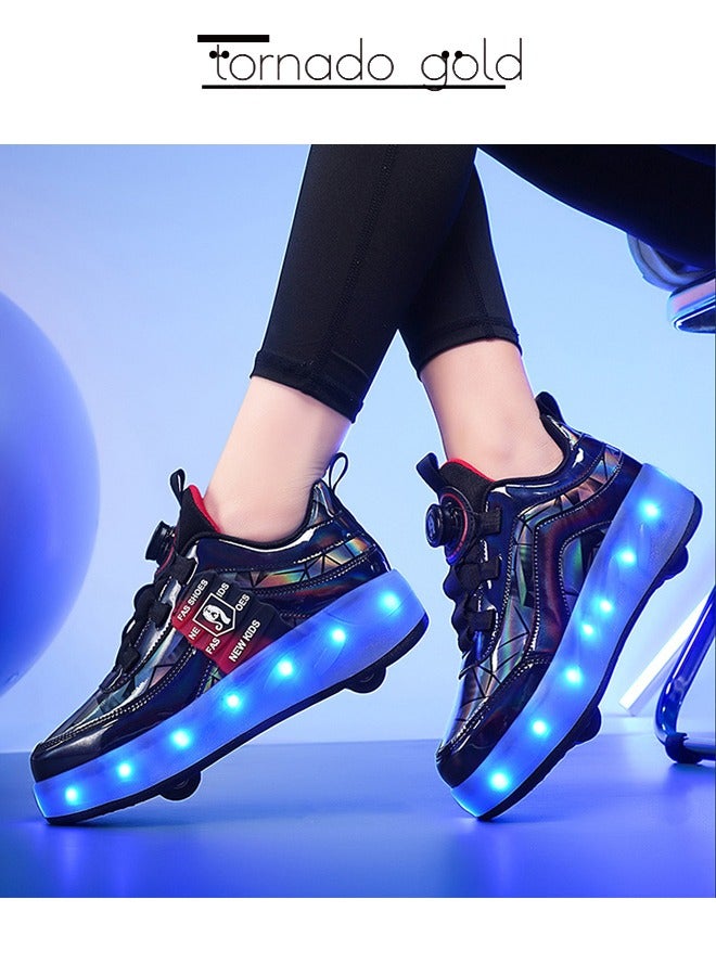 أحذية رياضية لامعة بأربع عجلات LED فلاش مع عجلات ونعال لايتنينج لأحذية الأطفال