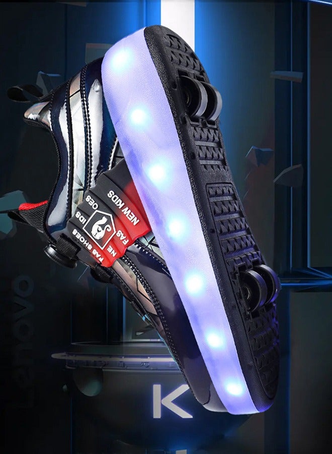 أحذية رياضية لامعة بأربع عجلات LED فلاش مع عجلات ونعال لايتنينج لأحذية الأطفال