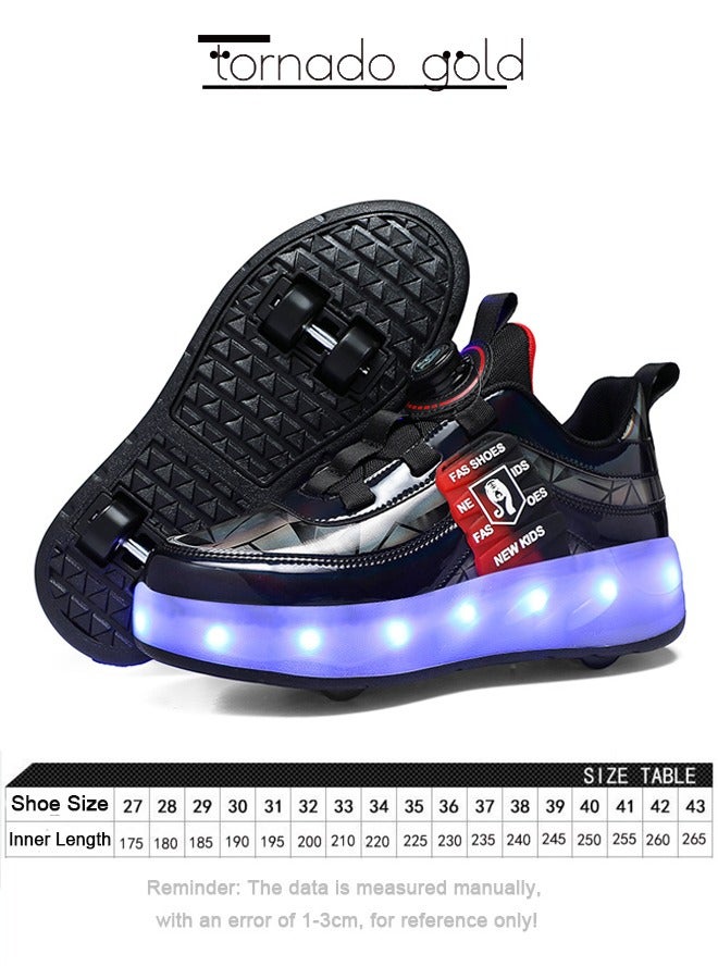 أحذية رياضية لامعة بأربع عجلات LED فلاش مع عجلات ونعال لايتنينج لأحذية الأطفال