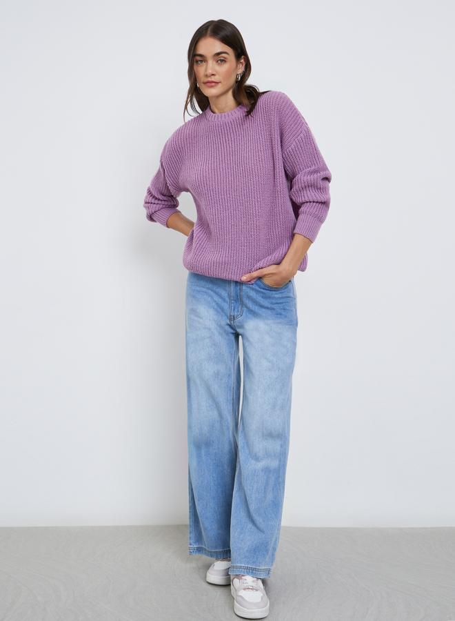 Styli Women Lilac Oversize Knitted Sweater - Image 3