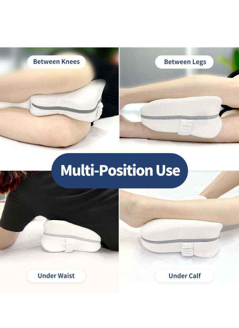 Memory Foam Knee Pillow for Side Sleepers, Ergonomic Contoured Support for Back, Hips, Knees , Pain Relief for Pregnancy, Sciatica ,Breathable Cover, Elastic Strap - Image 3
