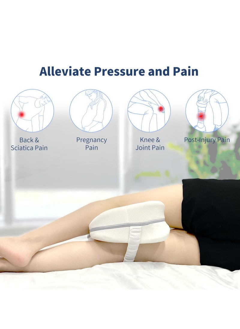 Memory Foam Knee Pillow for Side Sleepers, Ergonomic Contoured Support for Back, Hips, Knees , Pain Relief for Pregnancy, Sciatica ,Breathable Cover, Elastic Strap - Image 4