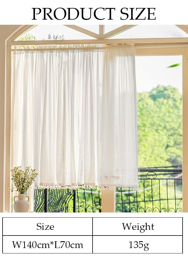 Bukela Boho Tassel Crochet Curtains for Kitchen Living Room Vintage Rod Pocket Bohemian Curtains Geometry Striped Knitted Lace Curtains 140*70 CM - Image 2