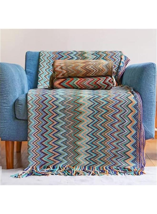 TRASSLE Bohemian Boho Throw Blankets, Knitted with Tassel, Outdoor Reversible Soft Cozy Lightweight Throw Blankets, Couch Bed Sofa Decorative Throw Blanket - Image 2