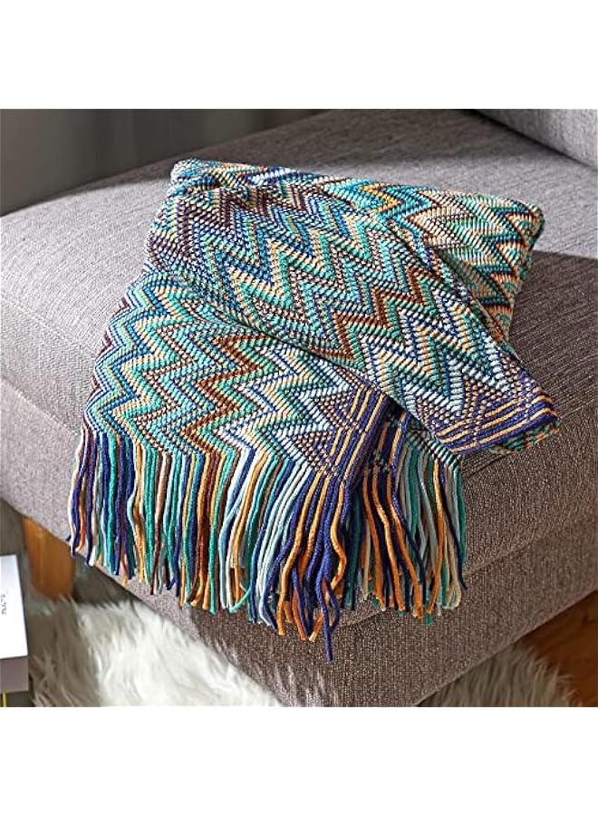 TRASSLE Bohemian Boho Throw Blankets, Knitted with Tassel, Outdoor Reversible Soft Cozy Lightweight Throw Blankets, Couch Bed Sofa Decorative Throw Blanket - Image 3