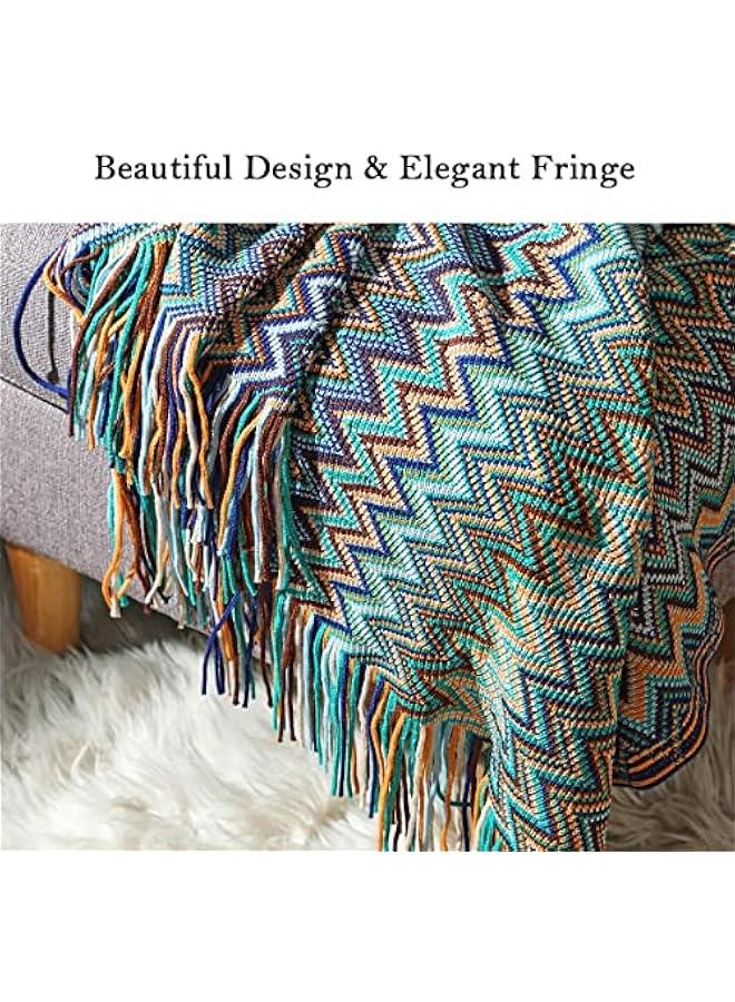 TRASSLE Bohemian Boho Throw Blankets, Knitted with Tassel, Outdoor Reversible Soft Cozy Lightweight Throw Blankets, Couch Bed Sofa Decorative Throw Blanket - Image 4