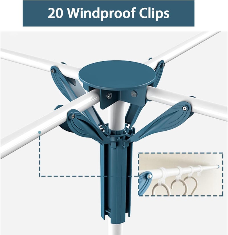 JAUREE جهاز تجفيف الملابس ذو القاعدة الثلاثية، قابل للطي، للاستخدام داخل المنزل، محمول، يمكن تعديل ارتفاعه، يوفر مساحة، مزود بـ 20 مشبكًا لتثبيت الملابس. - Image 5
