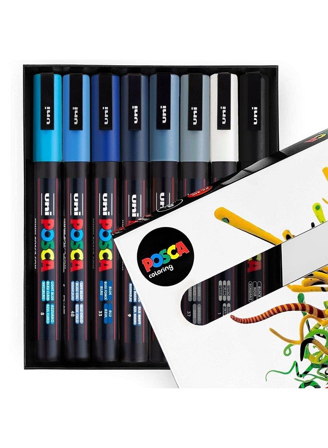 POSCA Colouring - PC-3M Cool Tones - Set of 8 - in Gift Box - Image 1