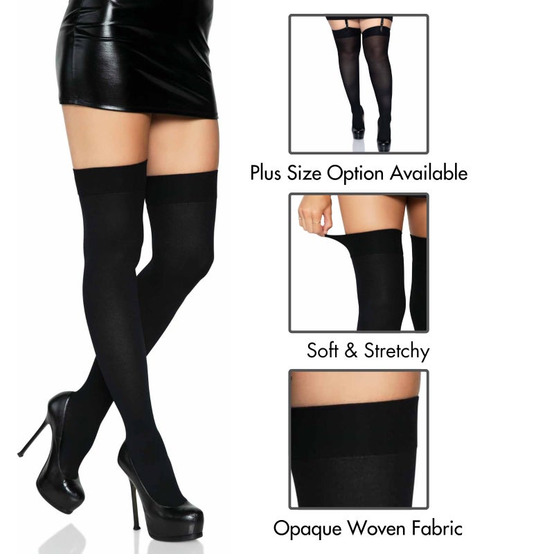 Leg Avenue Women's Plus Size Solid Hue Thigh Highs costume hosiery, Black, 1X US - Image 3