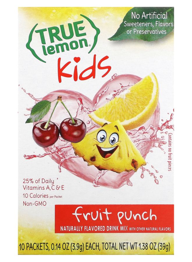 مزيج مشروب الأطفال True Lemon بنكهة فواكه 10 عبوات 0.14 أونصة (3.9 جرام) لكل منها