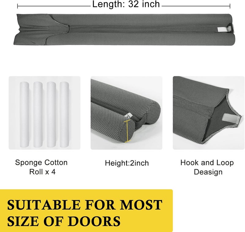 fowong Under Door Draft Stopper 32 Inch Adjustable Draft Stopper for Bottom of Door Soundproof Window Breeze Blocker Grey - Image 2