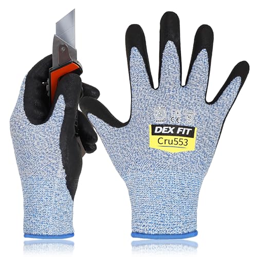 DEX FIT Level 5 Cut Resistant Gloves Cru553, 3D-Comfort Stretchy Fit, Power Grip, Professional Grade, Thin, Touch-Screen Compatible, Durable, Machine Washable -Blue XS (6) 1 Pair - Image 1