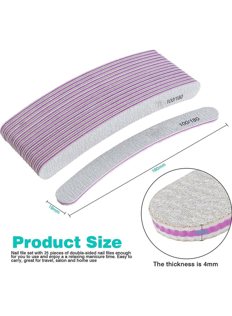 Y&D Nail Files Professional File Set Curved Fingernail files 100/180 grit Double-Sided Emery Board Manicure Tools for Home and Salon Use 25PCS  - Image 5