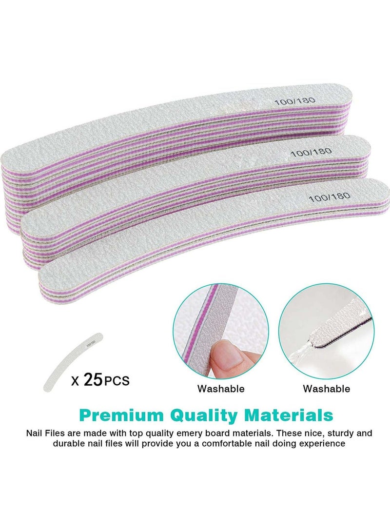 Y&D Nail Files Professional File Set Curved Fingernail files 100/180 grit Double-Sided Emery Board Manicure Tools for Home and Salon Use 25PCS  - Image 4