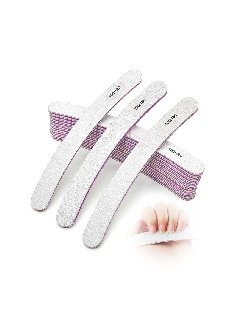 Y&D Nail Files Professional File Set Curved Fingernail files 100/180 grit Double-Sided Emery Board Manicure Tools for Home and Salon Use 25PCS  - Image 1