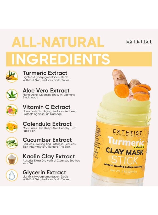 Estetist Turmeric Vitamin C Clay Face Mask Stick Set For Dark Spots Oil Control And Balance Facial Mask Deep Pore Cleanser Blackhead Remover Antiacne Treatment For All Skin Types Gift Pack Of 3 - Image 4