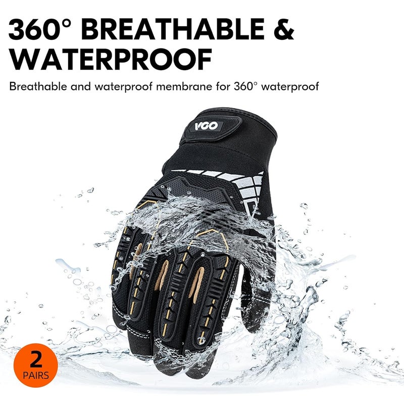VGO ... 2-Pairs 32°F Waterproof High-Dexterity Heavy-Duty Winter Mechanic Gloves, Impact & Vibration Reduction (S, Black&Gold, SL8849FW) - Image 3