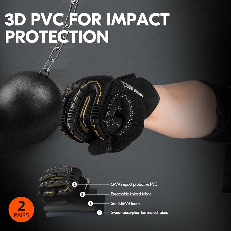 VGO ... 2-Pairs 32°F Waterproof High-Dexterity Heavy-Duty Winter Mechanic Gloves, Impact & Vibration Reduction (S, Black&Gold, SL8849FW) - Image 4