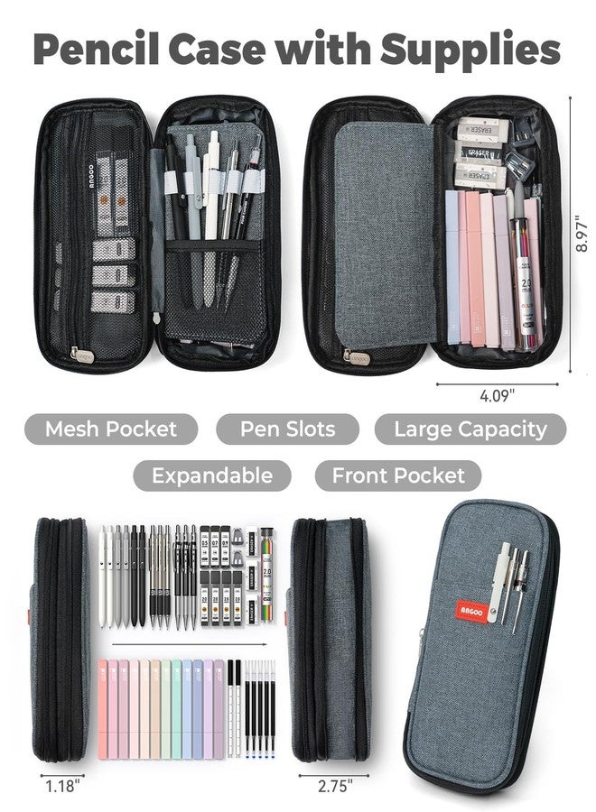 Four Candies Pack of 45 School Supplies with Pencil Case, 12 Pastel Highlighters, 5 Gel Pens, 6 Mechanical Pencil Set, Pens and Cool Things for Teenagers Girls School Stuff Office Adult (Black) - Image 3