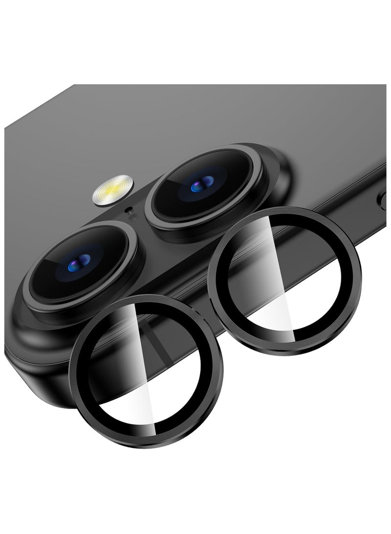 Camera Lens Protector for iPhone 16 6.1-Inch and iPhone 16 Plus 6.7-Inch, 9H Tempered Glass Metal Individual Ring Cover, HD Clear, 2-Pieces Black - Image 1