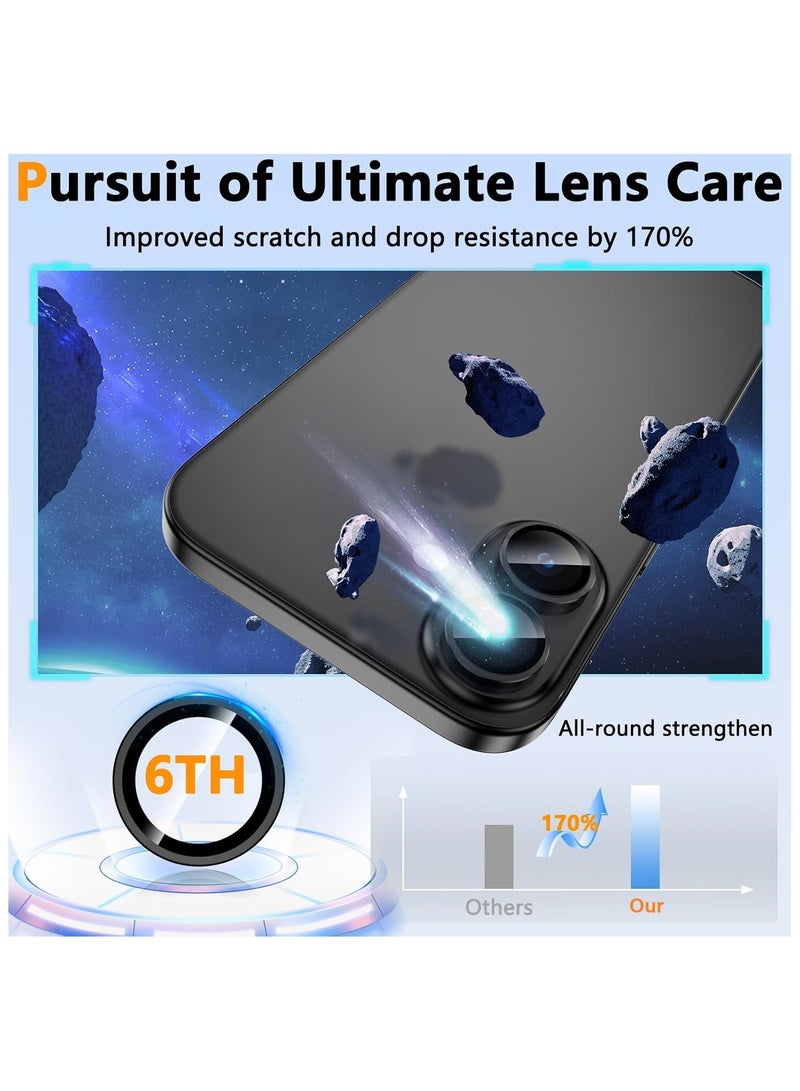 Camera Lens Protector for iPhone 16 6.1-Inch and iPhone 16 Plus 6.7-Inch, 9H Tempered Glass Metal Individual Ring Cover, HD Clear, 2-Pieces Black - Image 3