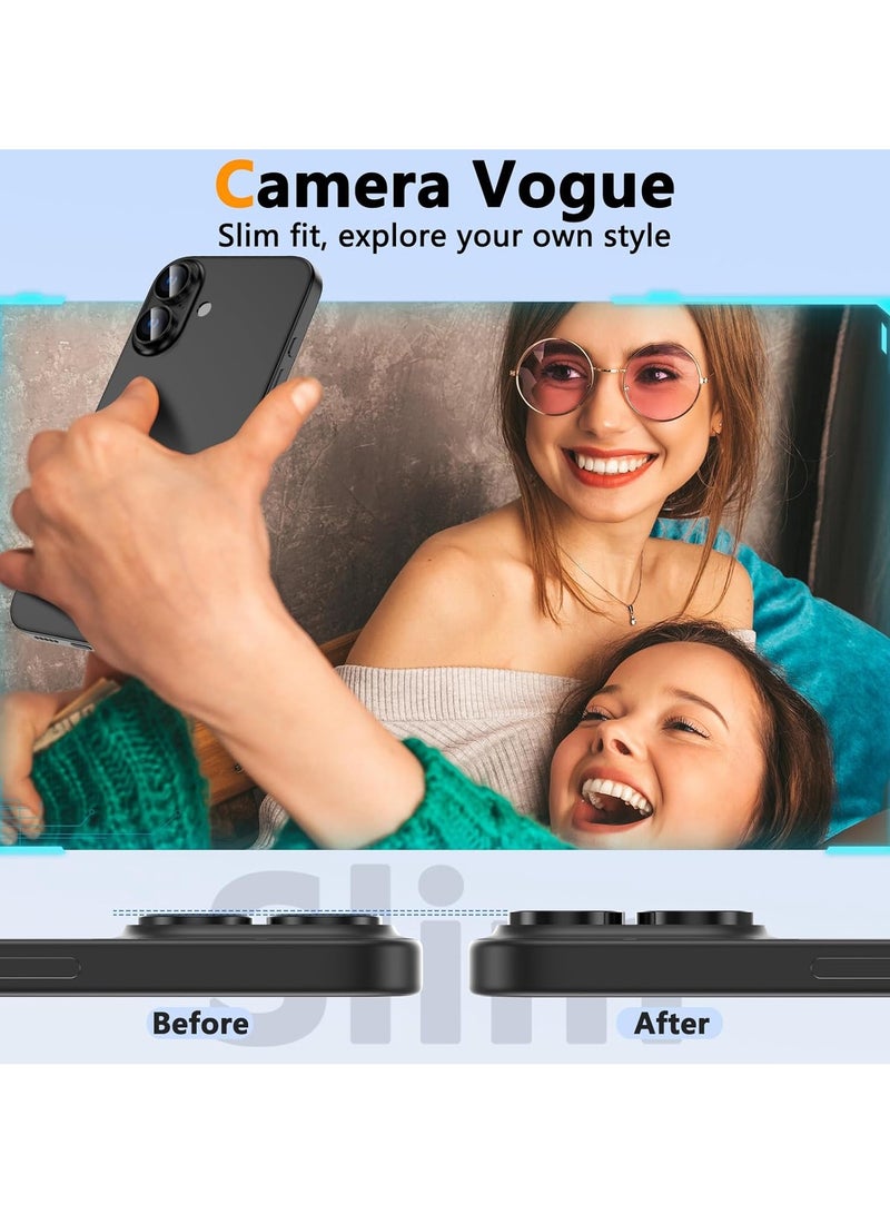 Camera Lens Protector for iPhone 16 6.1-Inch and iPhone 16 Plus 6.7-Inch, 9H Tempered Glass Metal Individual Ring Cover, HD Clear, 2-Pieces Black - Image 4