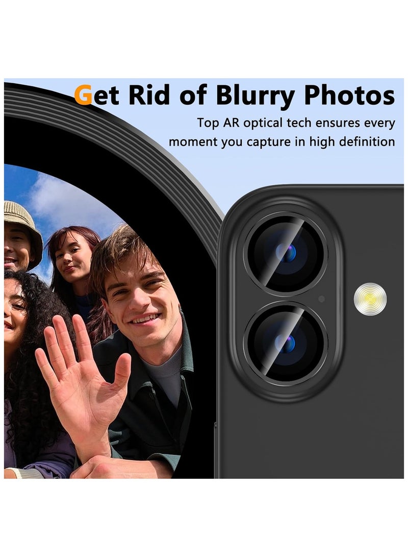 Camera Lens Protector for iPhone 16 6.1-Inch and iPhone 16 Plus 6.7-Inch, 9H Tempered Glass Metal Individual Ring Cover, HD Clear, 2-Pieces Black - Image 5